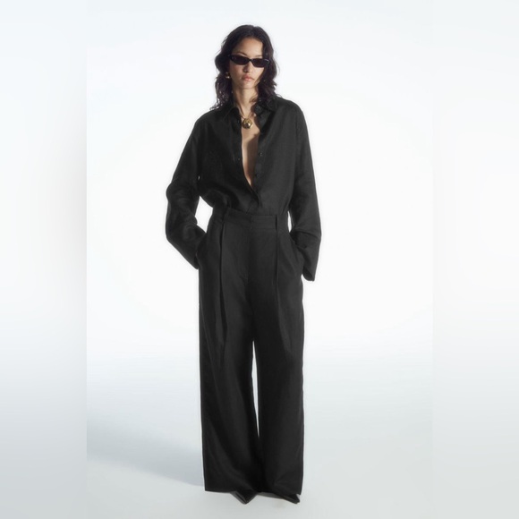 NWT COS linen blend wide leg pants work designer minimal quiet luxury trouser - Picture 3 of 8